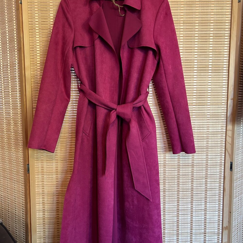 Fuchsia Faux Microsuede Trench Coat - New Without Tags - Picture 3 of 3